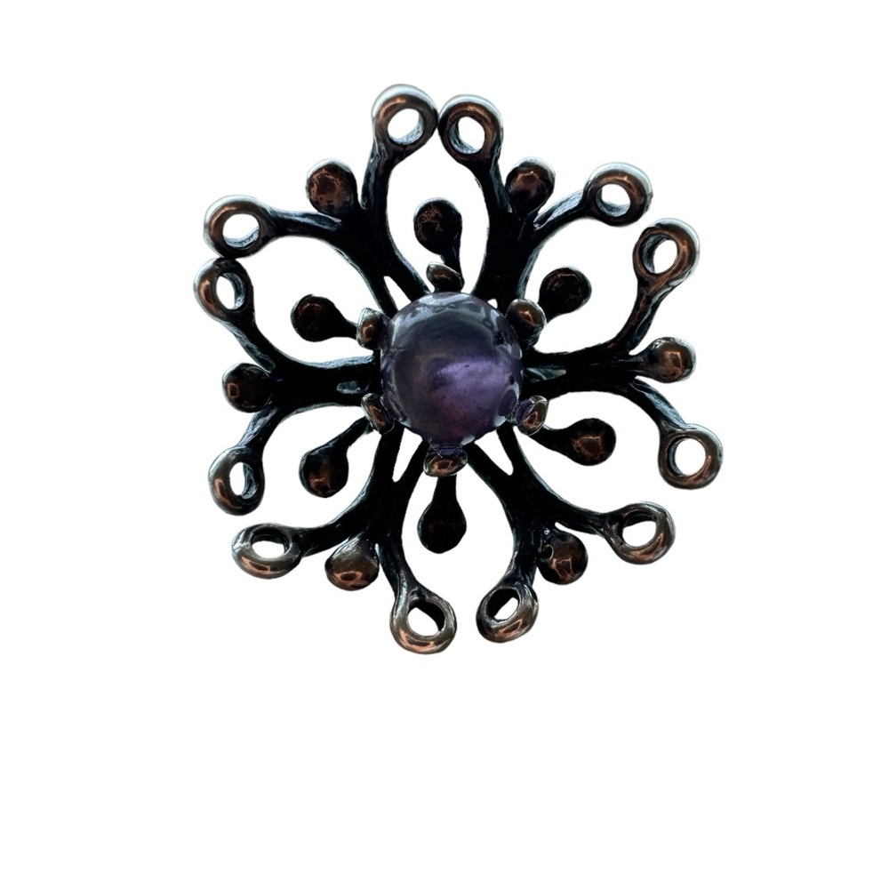 Brutalist Israel Sterling Silver Amethyst Ring Size 7